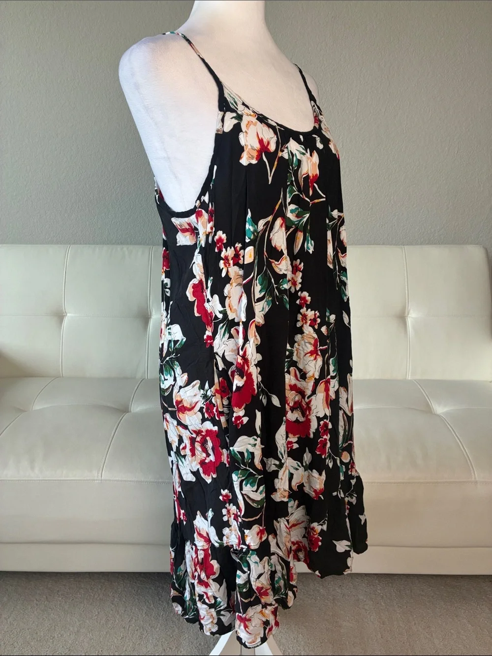 Black Floral Spaghetti Strap Midi Dress with  Pockets